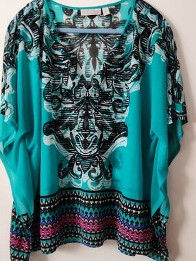 Avenue Turquoise Black & Fuchsia Printed Tunic Sheer